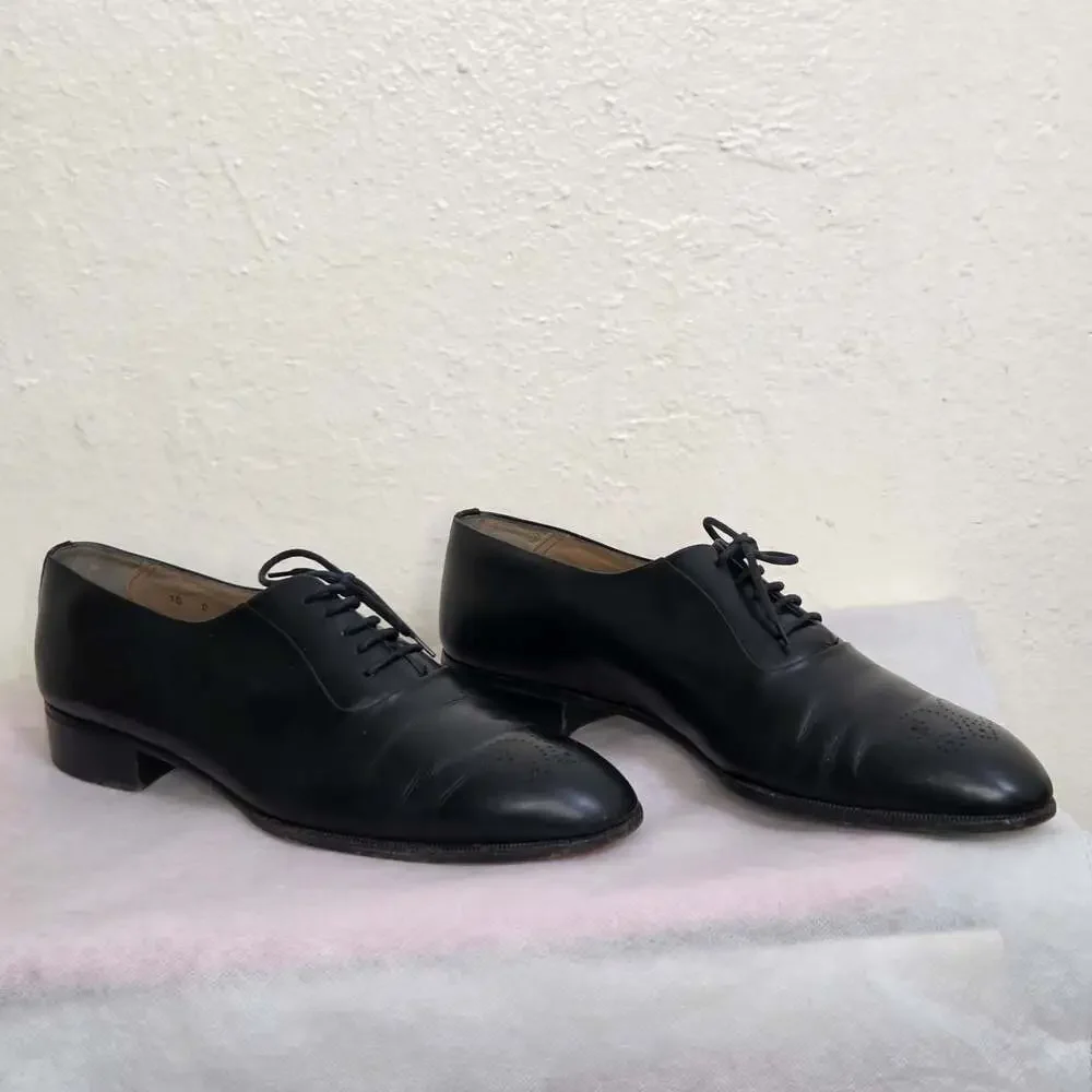 Vintage Bally Black Leather Lace-Up Oxfords Size 10 D